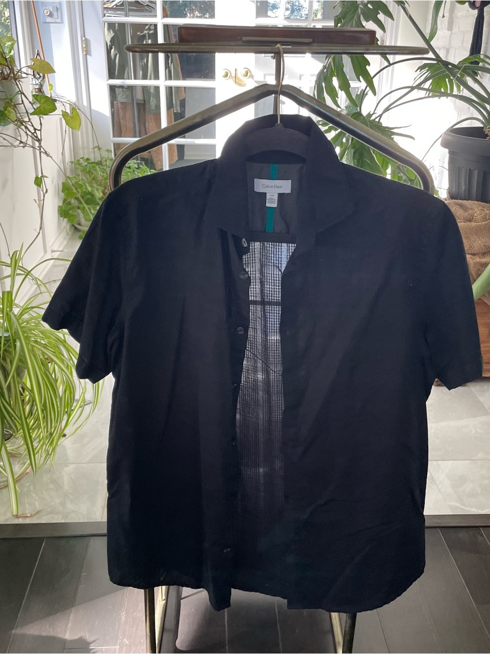 Calvin Klein Men's cotton short sleeve Button-Down Shirt | Charcoal black size S